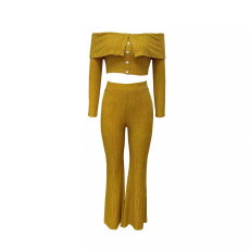 SC Solid Color One Shoulder Long Sleeve Pants Suit LSD-2217