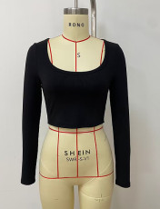SC Ribbed Slim Large U Neck Long Sleeve Top LSD-1949