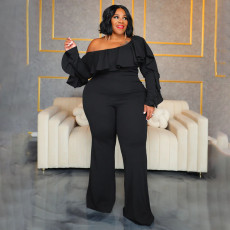SC Plus Size Solid Color Slash Shoulder Jumpsuit NNWF-6019