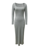 SC Square Neck Solid Color Slim Maxi Dress LSD-1813