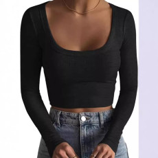 SC Ribbed Slim Large U Neck Long Sleeve Top LSD-1949