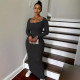 SC Square Neck Solid Color Slim Maxi Dress LSD-1813