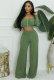 SC Solid Color Zipper Off Shoulder Two Piece Pants Set XHXF-8704