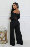 SC Solid Color Zipper Off Shoulder Two Piece Pants Set XHXF-8704