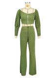 SC Solid Color Zipper Off Shoulder Two Piece Pants Set XHXF-8704