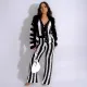 SC Stripe Color Block Knits Loose Two Piece Pants Set GYSF-8878