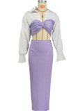Long Sleeve Color Block Two Piece Skirts Set XHXF-8706