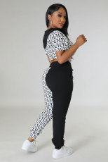 SC Casual Color Block Print Two Piece Pants Set XHXF-8705