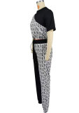 SC Casual Color Block Print Two Piece Pants Set XHXF-8705