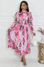 SC Casual Print Long Sleeve Loose Midi Dress XHXF-431