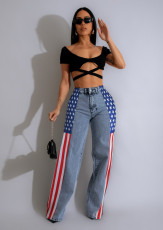 SC American Flag Print Wide Leg Jeans ZSD-0703