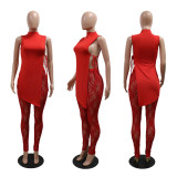 SC Solid Split Tops And Lace Pants Two Piece Set CYA-901423