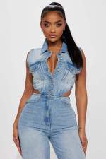 SC Fashion Sleeveless Hollow Out Denim Jumpsuit LX-6025