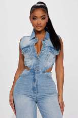 SC Fashion Sleeveless Hollow Out Denim Jumpsuit LX-6025