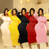SC Solid Color Long Sleeve Slim Maxi Dress SFY-555