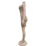 SC Solid Color Hot Drill Wrap Mini Dress BY-7079
