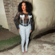 SC Mesh Bow Spot Print Split Pants Two Piece Set YNSF-2655