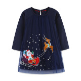 SC Christmas Kids Girls Cartoon Embroidered Mesh Dress GASD-1542