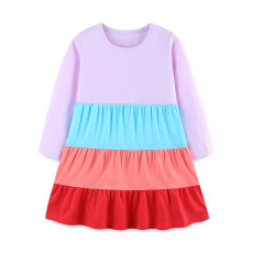 SC Kids Girls Long Sleeve Color Block Dress GASD-1566