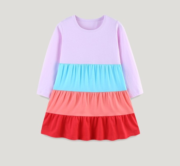 SC Kids Girls Long Sleeve Color Block Dress GASD-1566