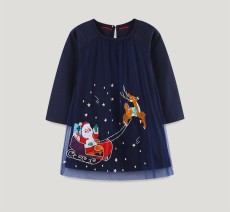 SC Christmas Kids Girls Cartoon Embroidered Mesh Dress GASD-1542