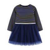 SC Kids Girls Cartoon Embroidered Striped Princess Dress GASD-1554