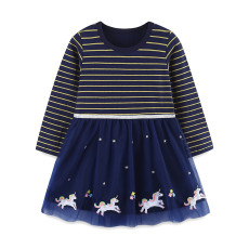 SC Kids Girls Cartoon Embroidered Striped Princess Dress GASD-1554