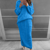SC Plus Size Solid Color Long Sleeve Sweater Skirt Set GBLH-820#