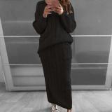 SC Plus Size Solid Color Long Sleeve Sweater Skirt Set GBLH-820#
