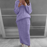 SC Plus Size Solid Color Long Sleeve Sweater Skirt Set GBLH-820#