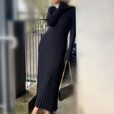 SC Knits O Neck Solid Color Long Dress GBLH-95513#