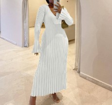 SC Long Sleeve V Neck Knits Maxi Dress GBLH-9516#