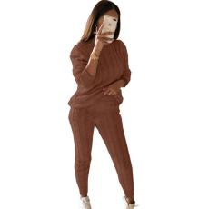 SC Plus Size Solid Long Sleeve Sweater Two Piece Pants Set GBLH-1118#