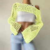 SC Hollow Out Solid Color Long Sleeve Knit Smock GBLH-94251#