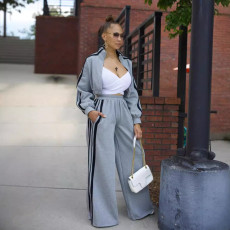 SC Striped Patchwork Zipper Thickened Two-piece Pants Set SFY-562