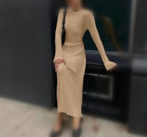 SC Long Sleeve O Neck Knits Maxi Dress GBLH-9688#