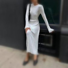 SC Knits O Neck Solid Color Long Dress GBLH-95513#