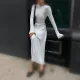 SC Knits O Neck Solid Color Long Dress GBLH-95513#