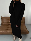 SC Solid High Collar Long Sleeve Knits Sleeveless Dress Suit GBLH-9021#