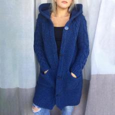 SC Plus Size Hooded Single Breasted Knit Long Sleeve Coat GBLH-3355#