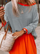SC Stripe Contrast Color Drop Shoulder Long Sleeve Sweater GBLH-9020#