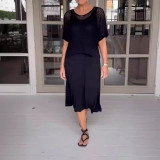 SC Plus Size Solid Color Hollow Out Dress Knits Two Piece Set GBLH-9009#
