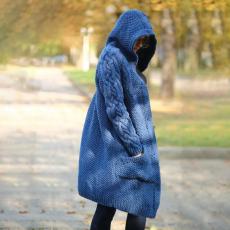 SC Plus Size Hooded Single Breasted Knit Long Sleeve Coat GBLH-3355#