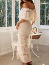 SC Fashion Knits Hollow Out Tie Shawl Long Dress GBLH-131575#