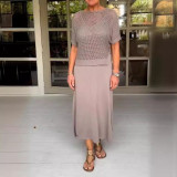 SC Plus Size Solid Color Hollow Out Dress Knits Two Piece Set GBLH-9009#
