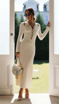 SC Fashion Lapel Knits Long Dress GBLH-131131#