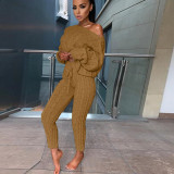 SC Long Sleeve Solid Color Sweater Two PIece Pants Set GBLH-3119#
