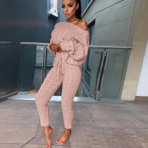 SC Long Sleeve Solid Color Sweater Two PIece Pants Set GBLH-3119#