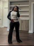 SC Contrast Color Long Sleeve Tight 2 Piece Pants Set CH-24061