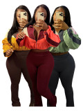 SC Color Block Long Sleeve Micro Flare Pants Suit CH-24060